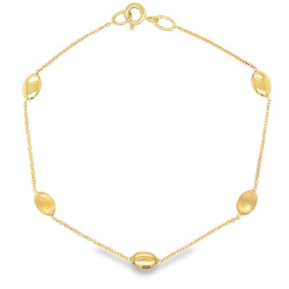 14KT GOLD BRACELET WITH OVAL STATION BEADS