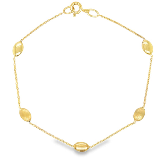 14KT YELLOW GOLD BRACELET WITH OVAL STATION BEADS