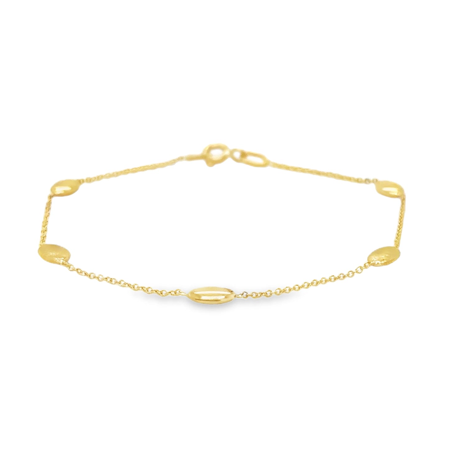 14KT GOLD BRACELET WITH OVAL STATION BEADS