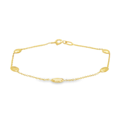 14KT GOLD BRACELET WITH OVAL STATION BEADS