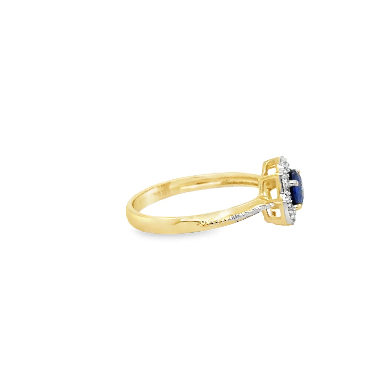 14KT YELLOW GOLD SAPPHIRE AND DIAMONDS RING