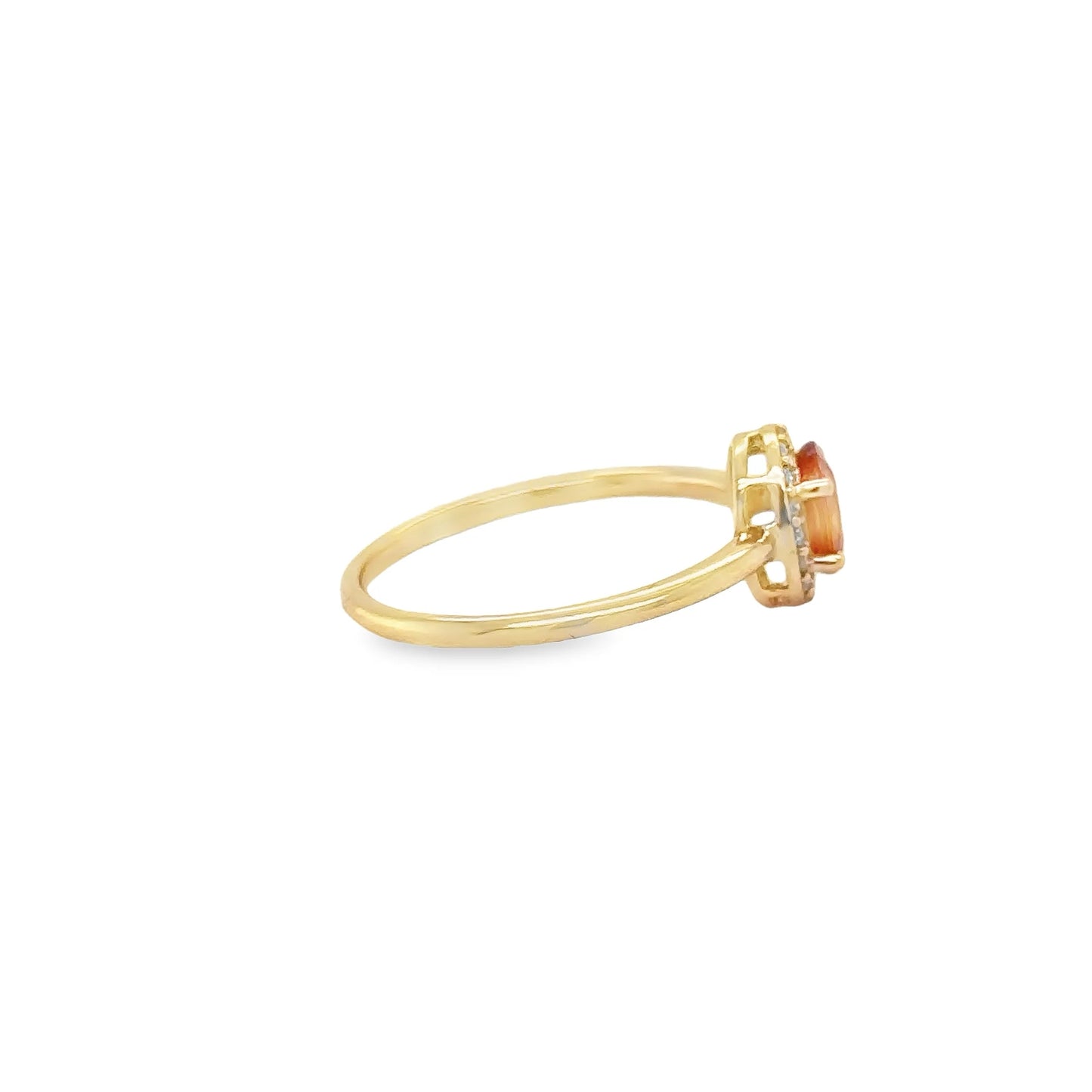 14KT YELLOW GOLD ORANGE SAPPHIRE AND DIAMONDS RING