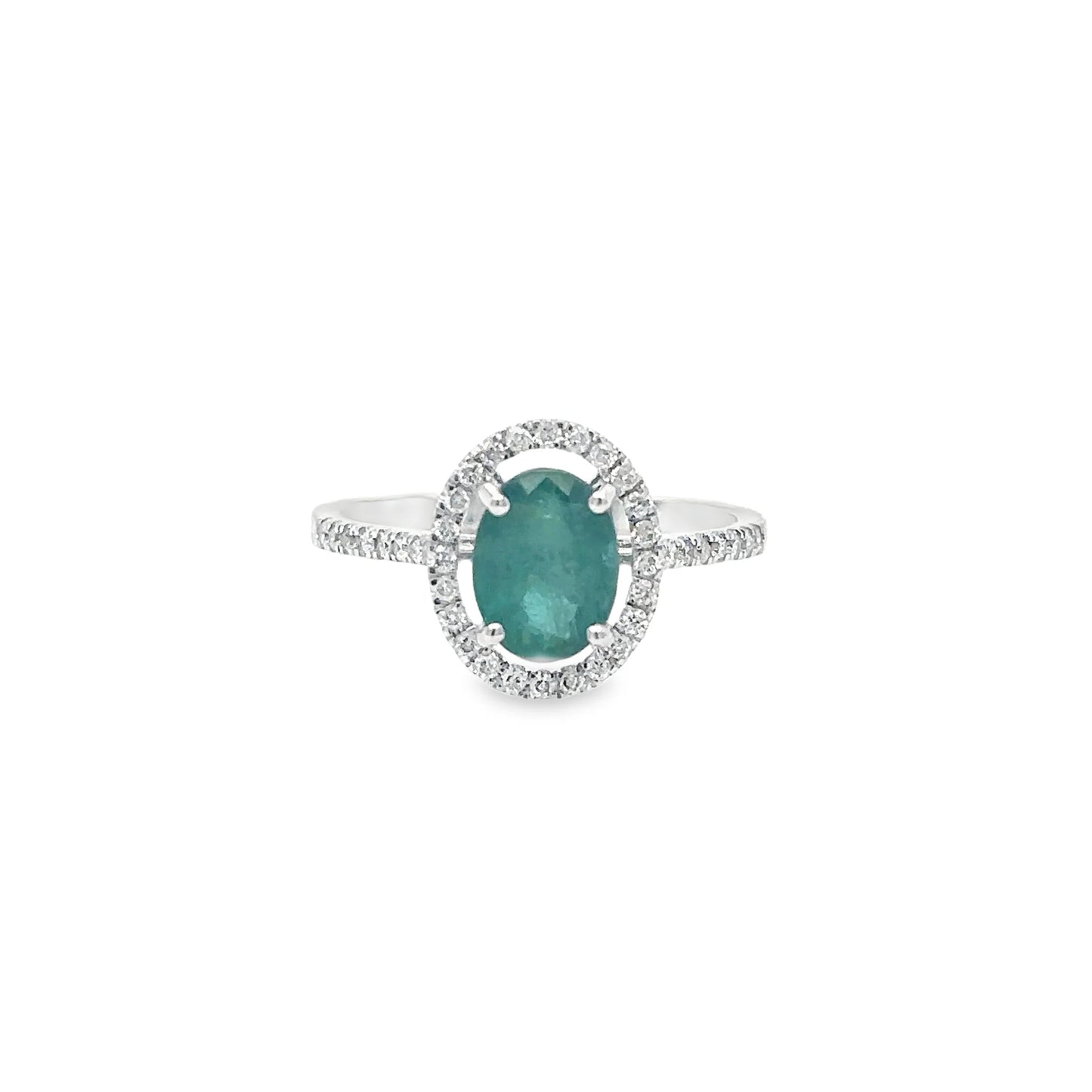 14KT WHITE GOLD EMERALD AND DIAMONDS RING