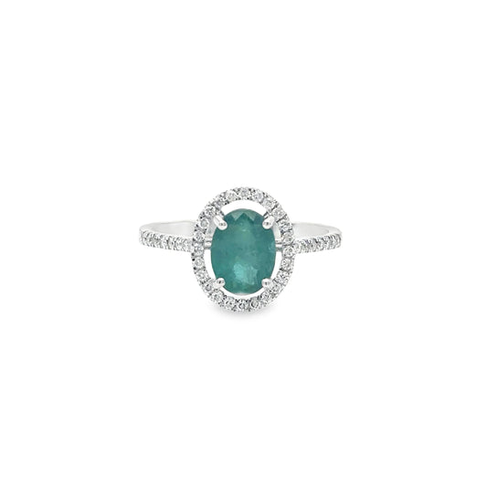 14KT WHITE GOLD EMERALD AND DIAMONDS RING