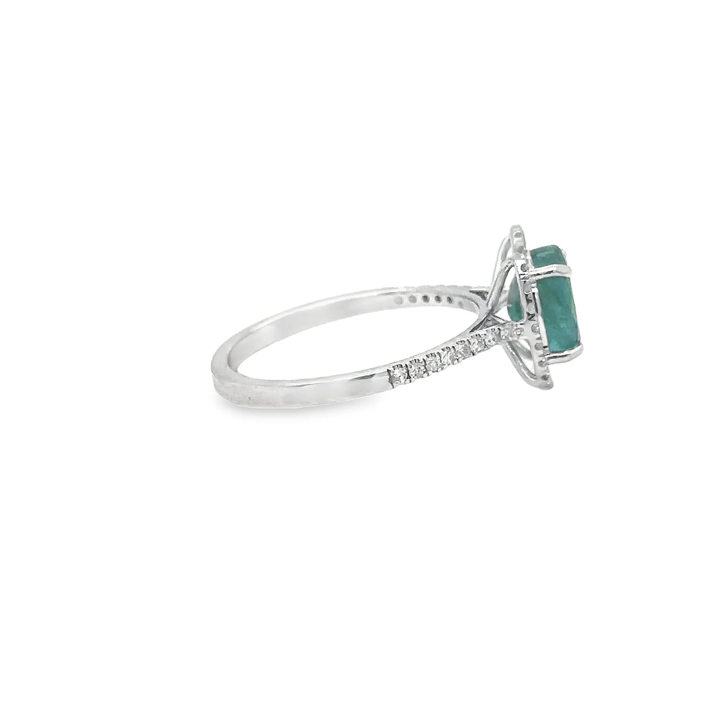 14KT WHITE GOLD EMERALD AND DIAMONDS RING
