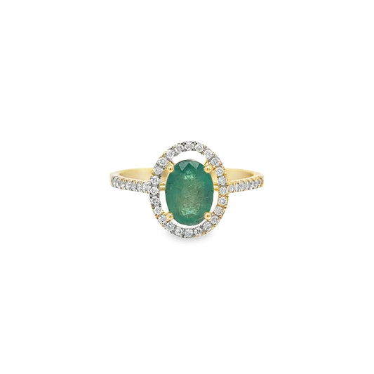 14KT YELLOW GOLD EMERALD AND DIAMONDS RING