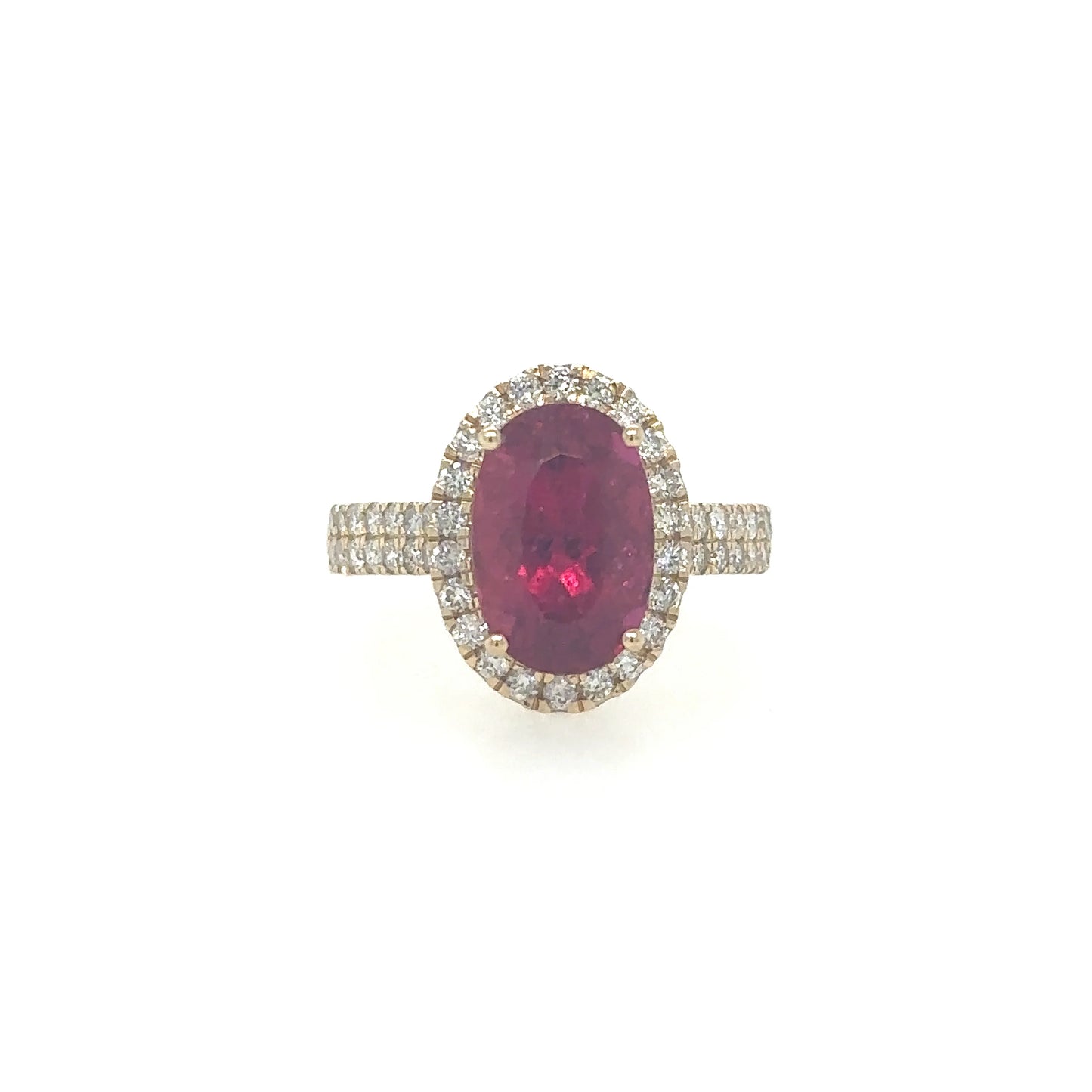 YELLOW GOLD RUBELLITE RING WITH DIAMONDS