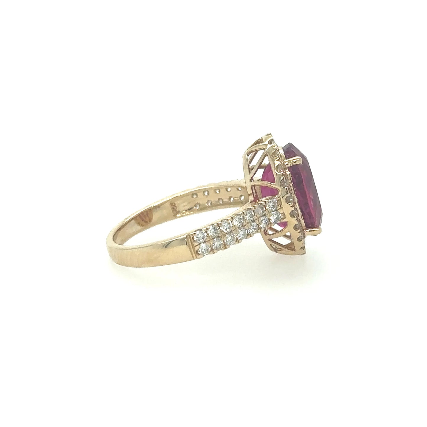 YELLOW GOLD RUBELLITE RING WITH DIAMONDS