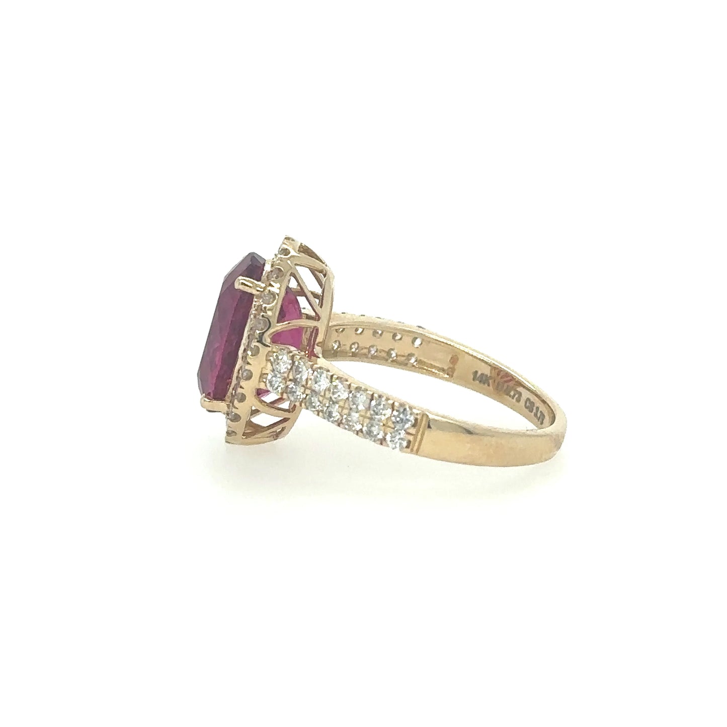 YELLOW GOLD RUBELLITE RING WITH DIAMONDS