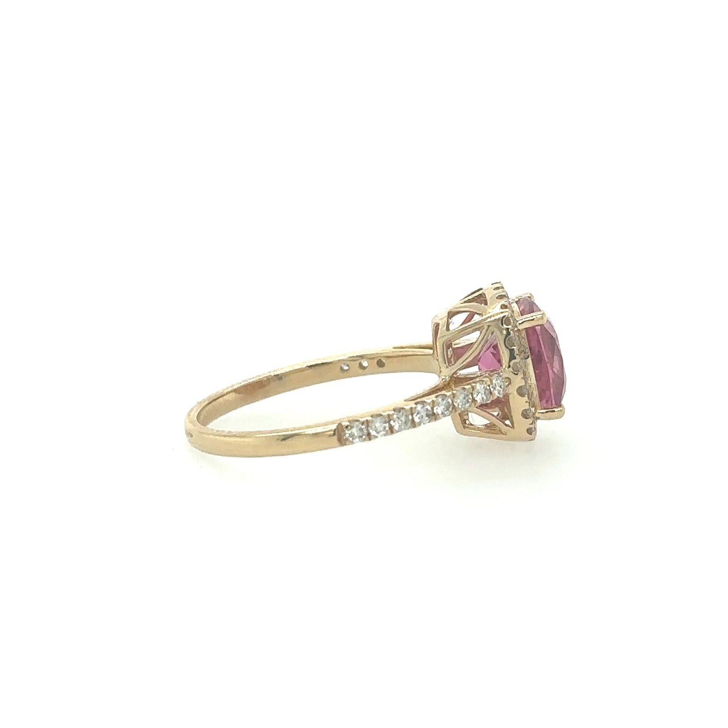 YELLOW GOLD RUBELLITE RING WITH DIAMONDS