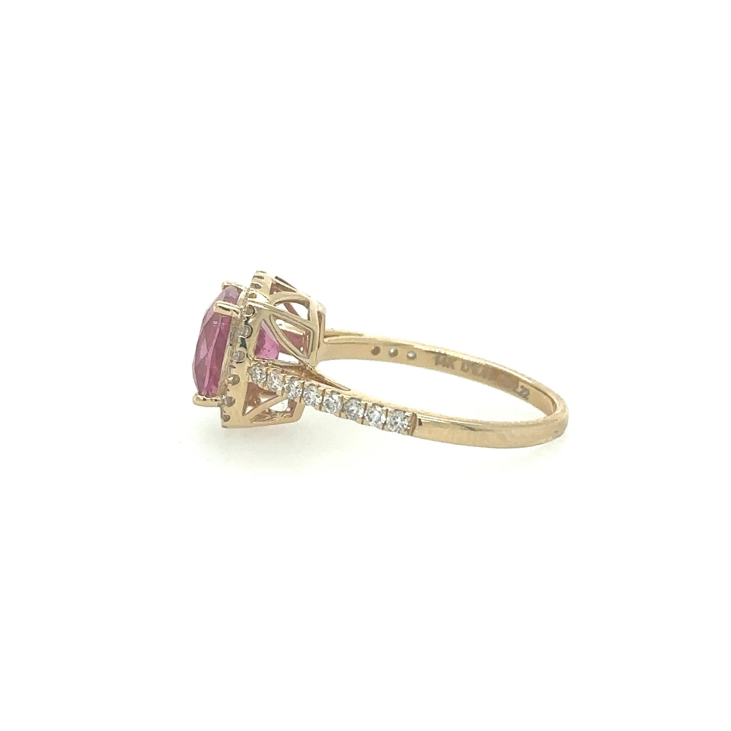 YELLOW GOLD RUBELLITE RING WITH DIAMONDS