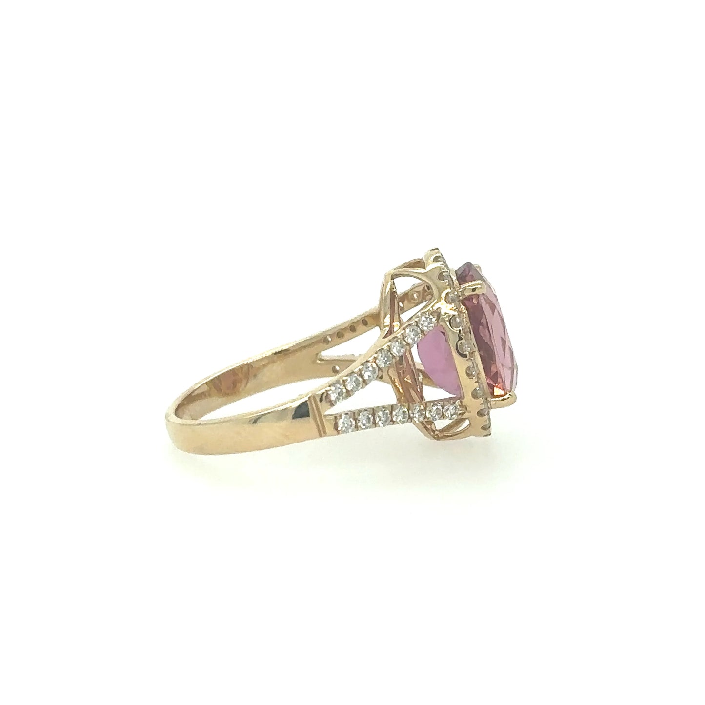 YELLOW GOLD RUBELLITE RING WITH DIAMONDS