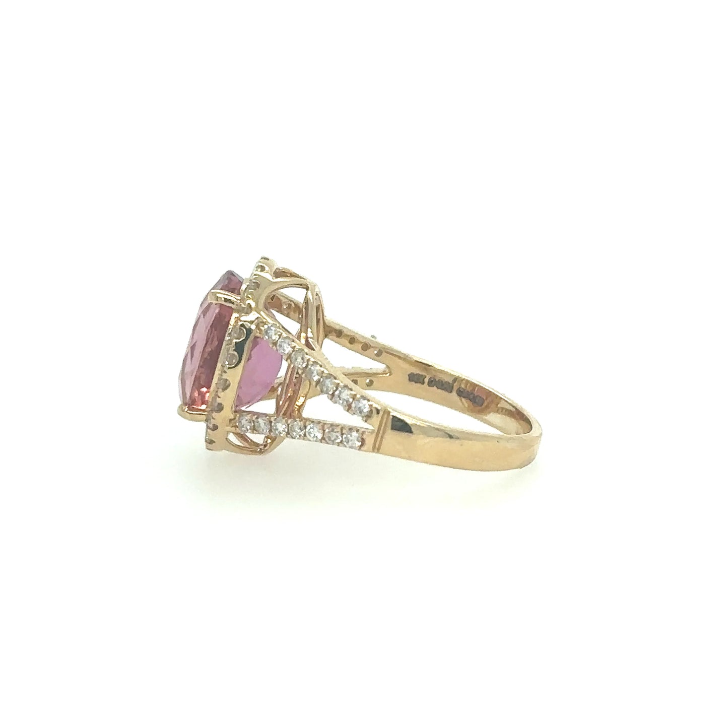 YELLOW GOLD RUBELLITE RING WITH DIAMONDS