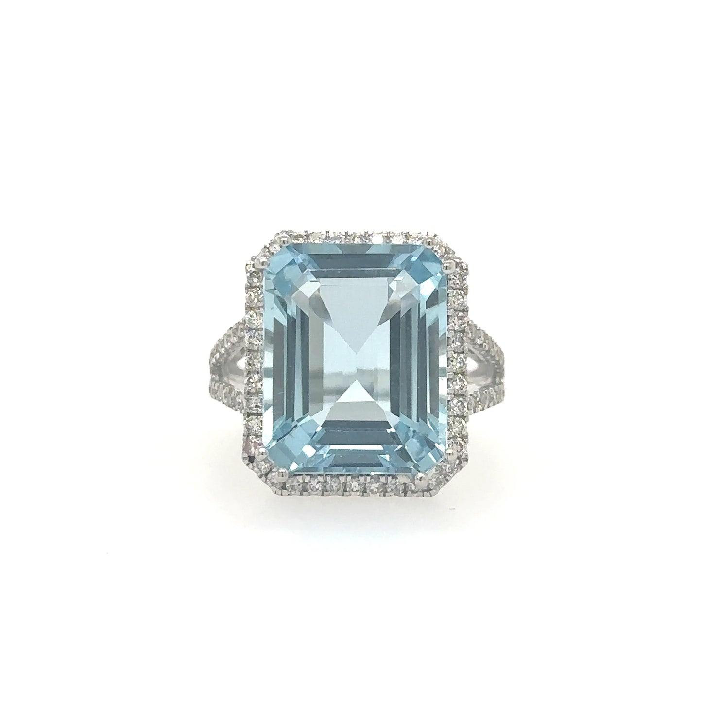 EMERALD SHAPE AQUAMARINE RING WITH DIAMONDS