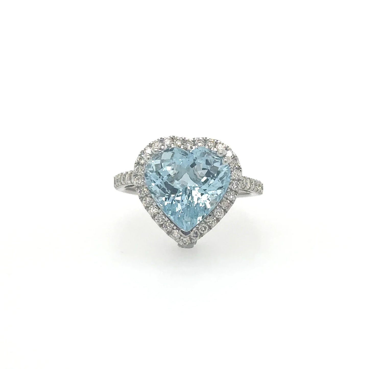 HEART SHAPE AQUAMARINE RING WITH DIAMONDS