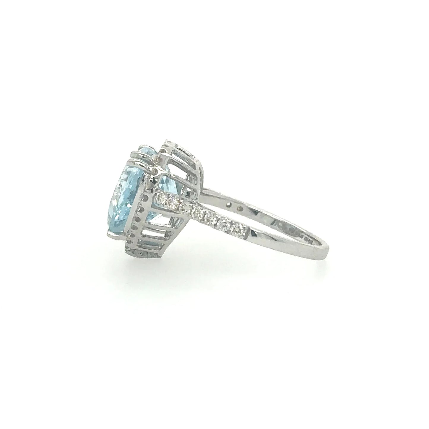 HEART SHAPE AQUAMARINE RING WITH DIAMONDS