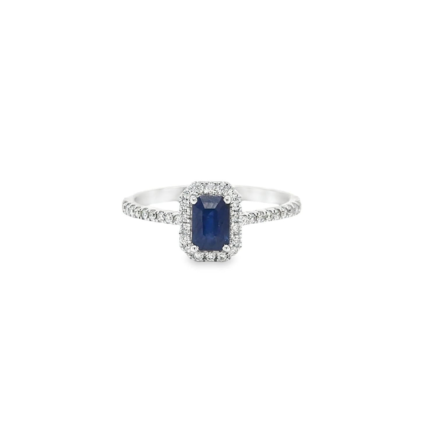 14KT WHITE GOLD CEYLON SAPPHIRE AND DIAMONDS RING