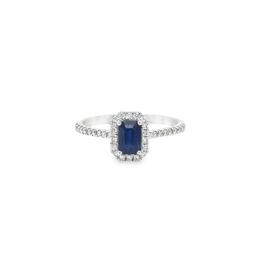 14KT WHITE GOLD CEYLON SAPPHIRE AND DIAMONDS RING