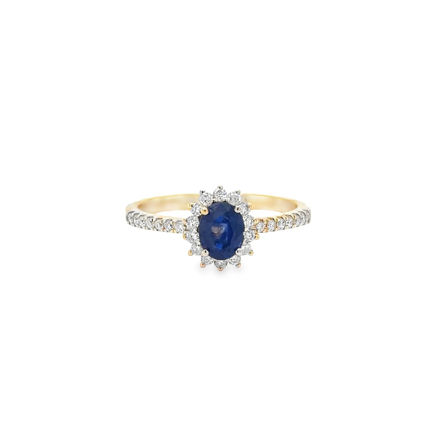 14KT YELLOW GOLD CEYLON SAPPHIRE AND DIAMONDS RING