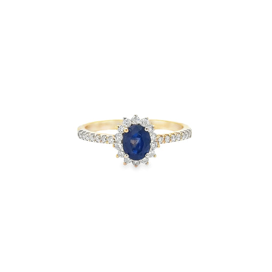 14KT YELLOW GOLD CEYLON SAPPHIRE AND DIAMONDS RING