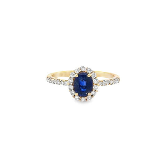 14KT YELLOW GOLD CEYLON SAPPHIRE AND DIAMONDS RING