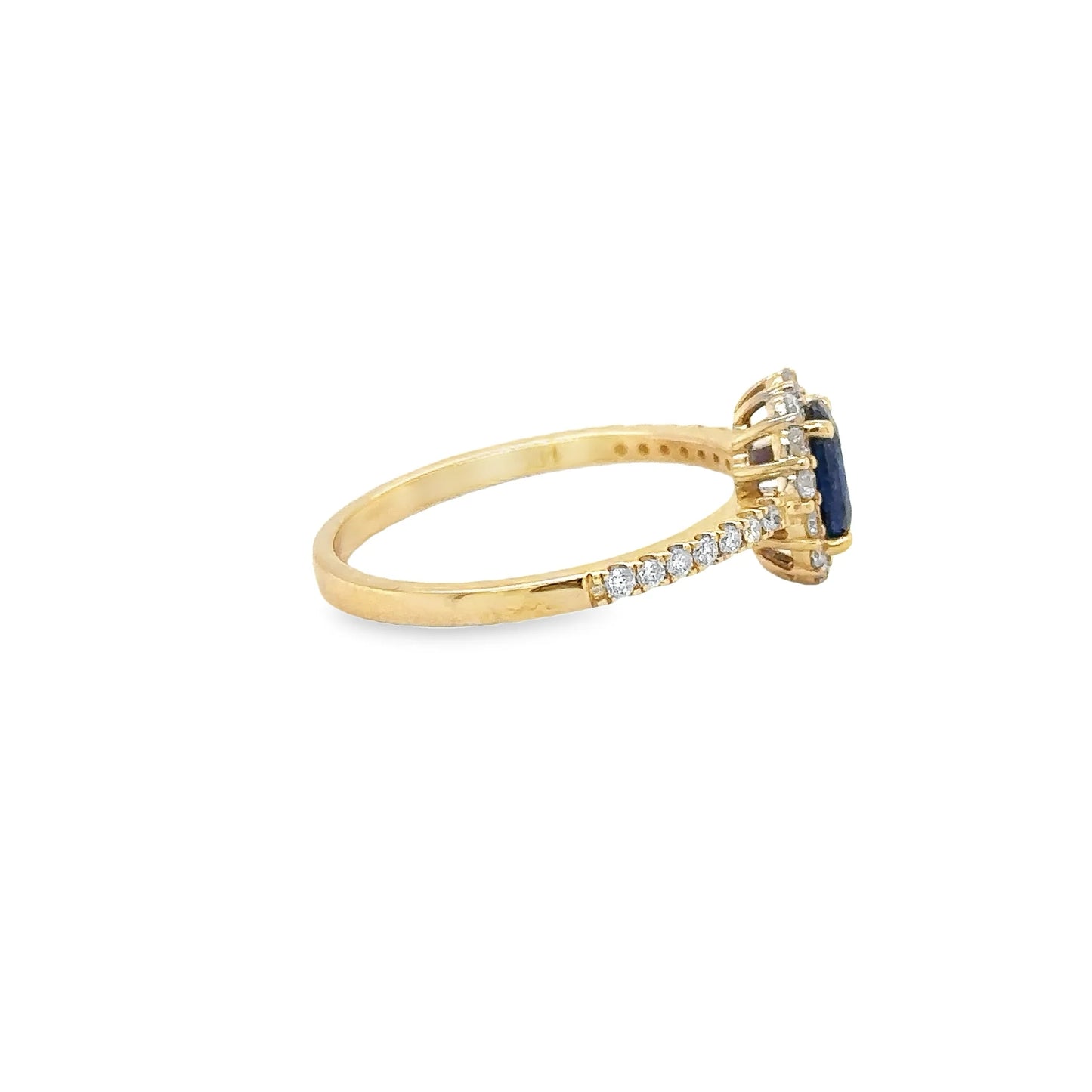 14KT YELLOW GOLD CEYLON SAPPHIRE AND DIAMONDS RING