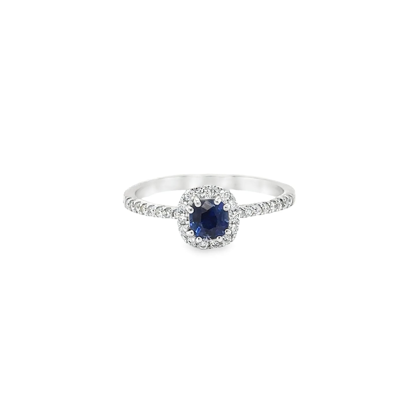14KT WHITE GOLD CEYLON SAPPHIRE AND DIAMONDS RING