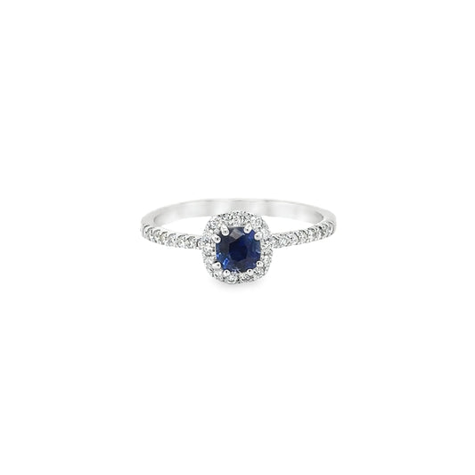 14KT WHITE GOLD CEYLON SAPPHIRE AND DIAMONDS RING