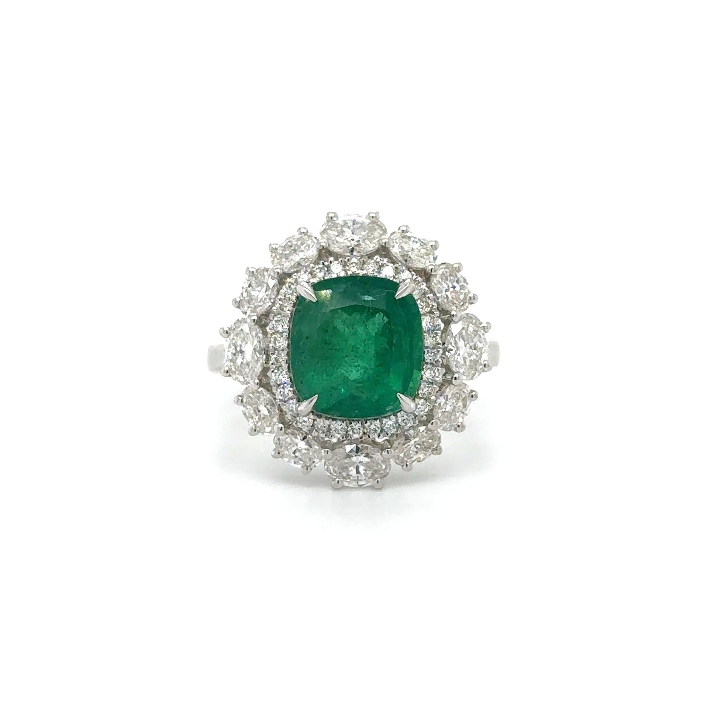 18K WHITE GOLD EMERALD AND DIAMOND RING