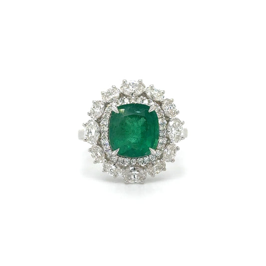 18K WHITE GOLD EMERALD AND DIAMOND RING