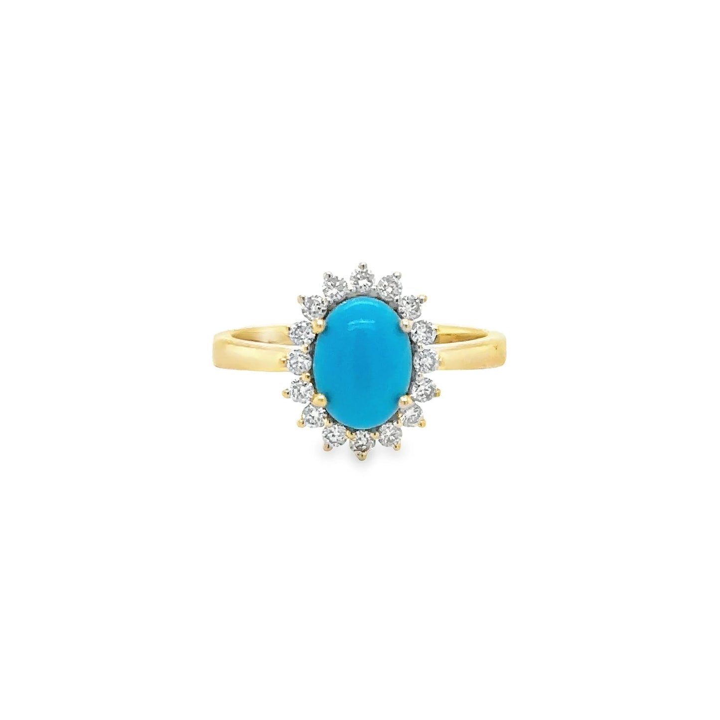 14KT YELLOW GOLD TURQUOISE RING WITH DIAMONDS