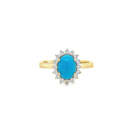 14KT YELLOW GOLD TURQUOISE RING WITH DIAMONDS