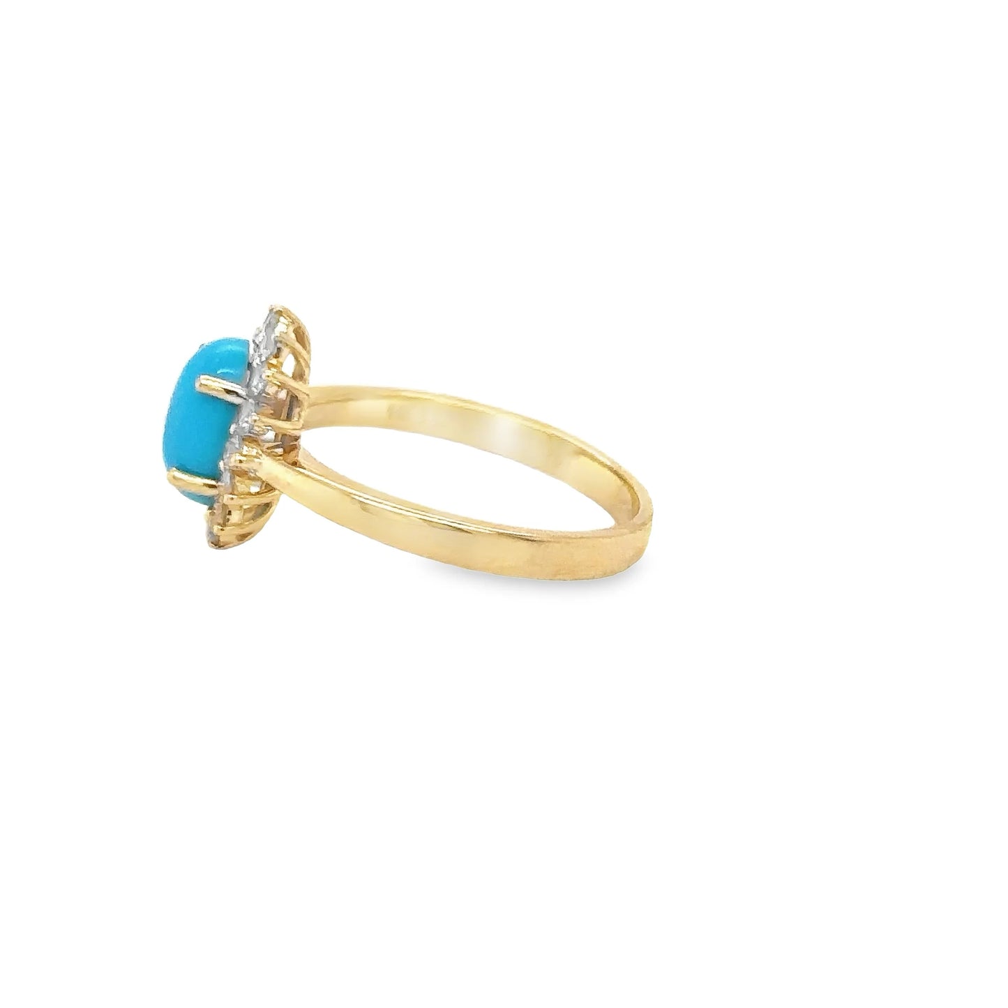 14KT YELLOW GOLD TURQUOISE RING WITH DIAMONDS