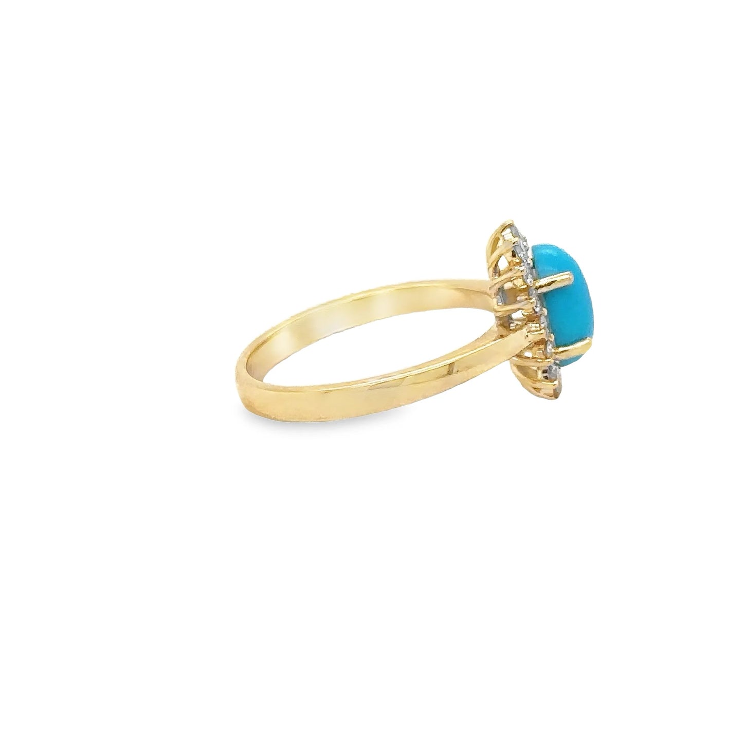 14KT YELLOW GOLD TURQUOISE RING WITH DIAMONDS