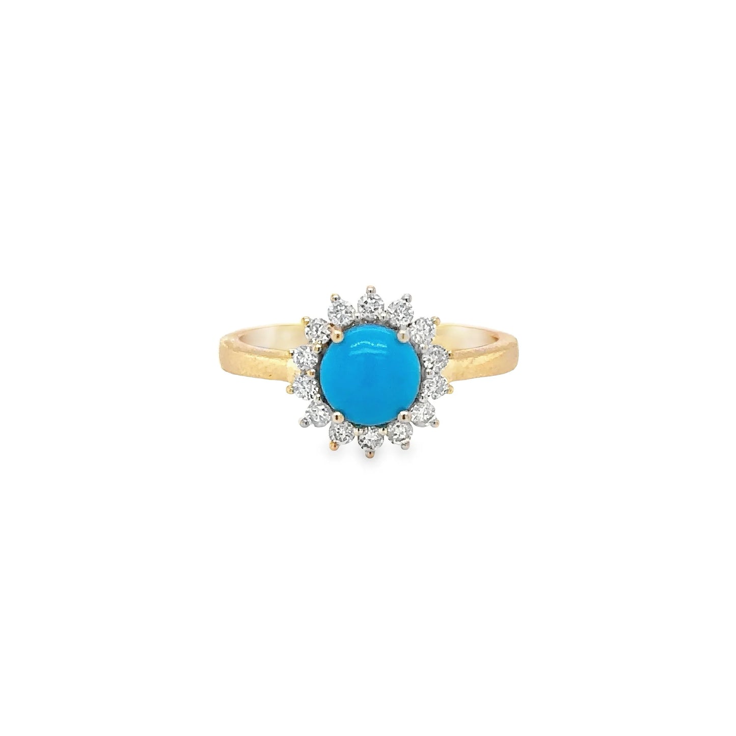 14KT YELLOW GOLD TURQUOISE RING WITH DIAMONDS
