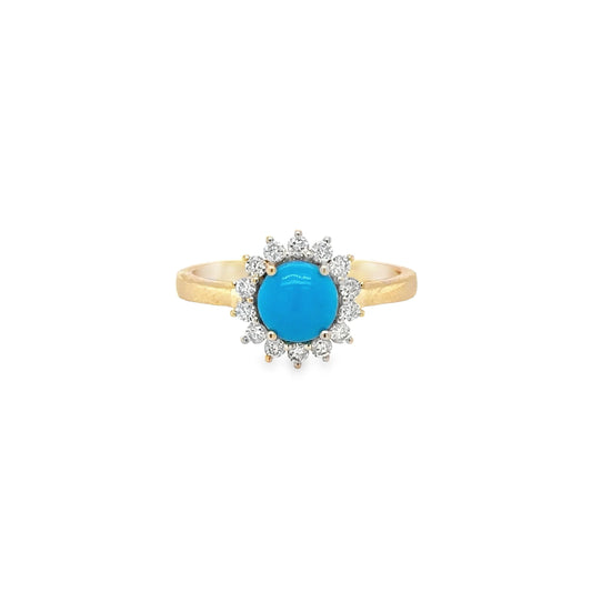 14KT YELLOW GOLD TURQUOISE RING WITH DIAMONDS