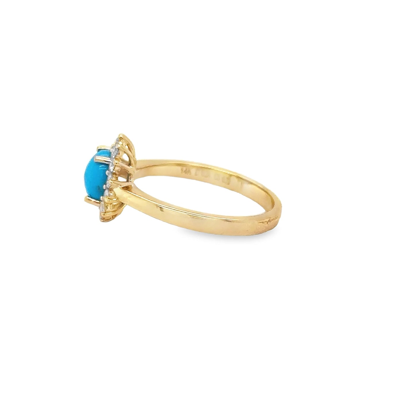 14KT YELLOW GOLD TURQUOISE RING WITH DIAMONDS