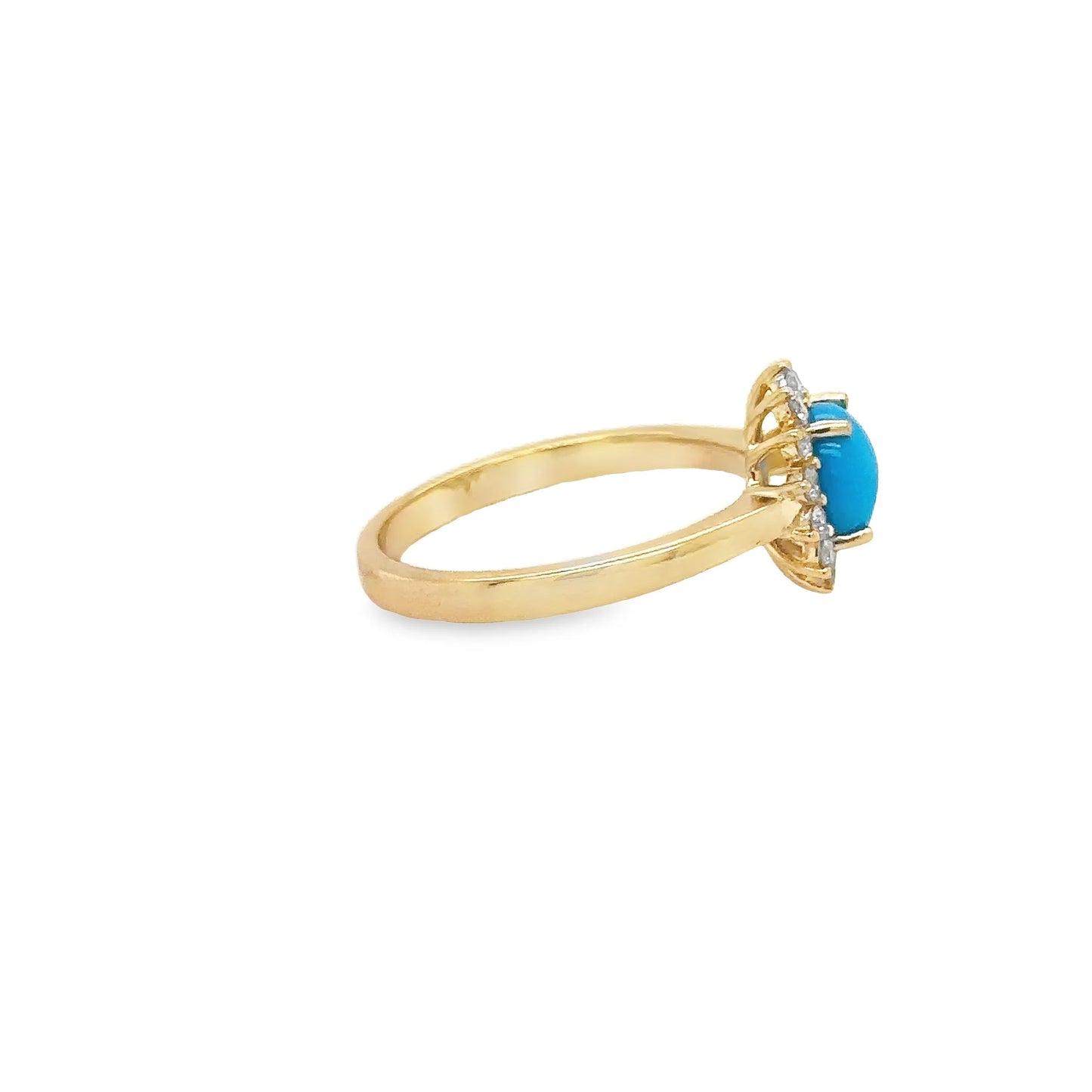 14KT YELLOW GOLD TURQUOISE RING WITH DIAMONDS