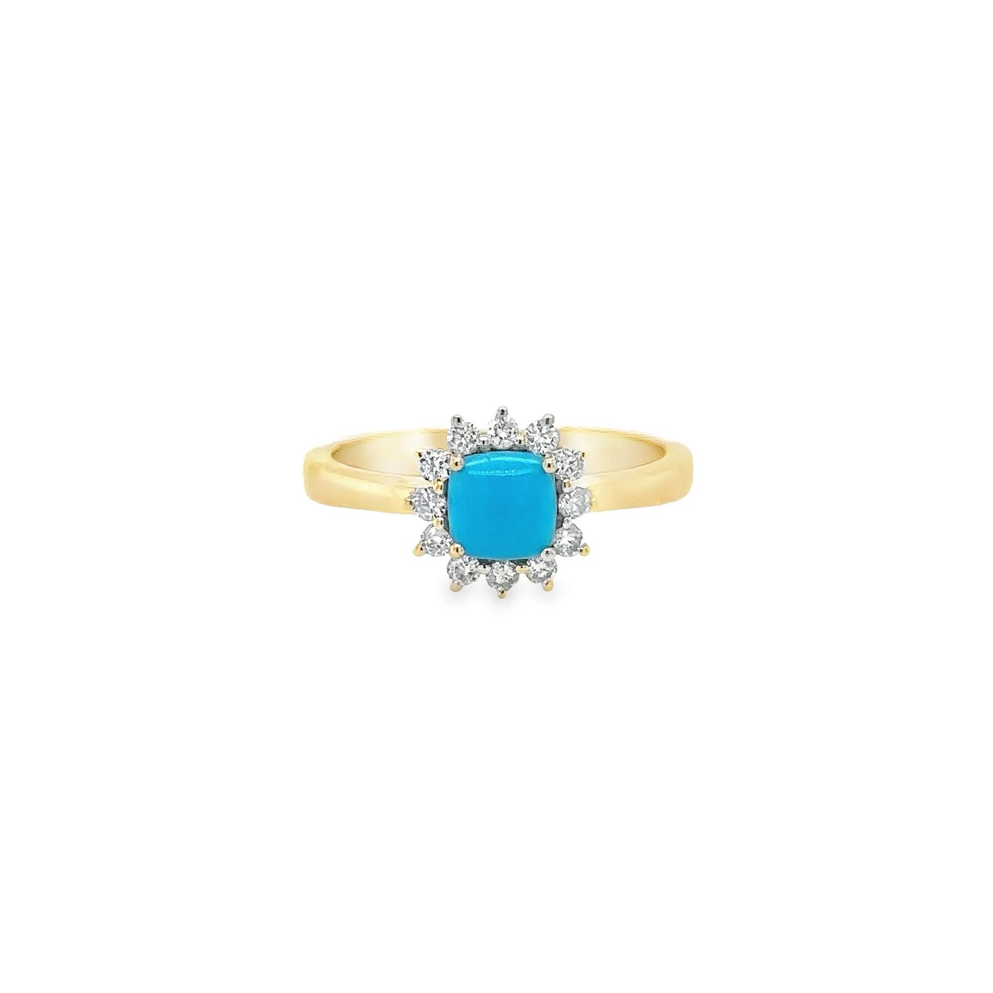 14KT YELLOW GOLD TURQUOISE RING WITH DIAMONDS