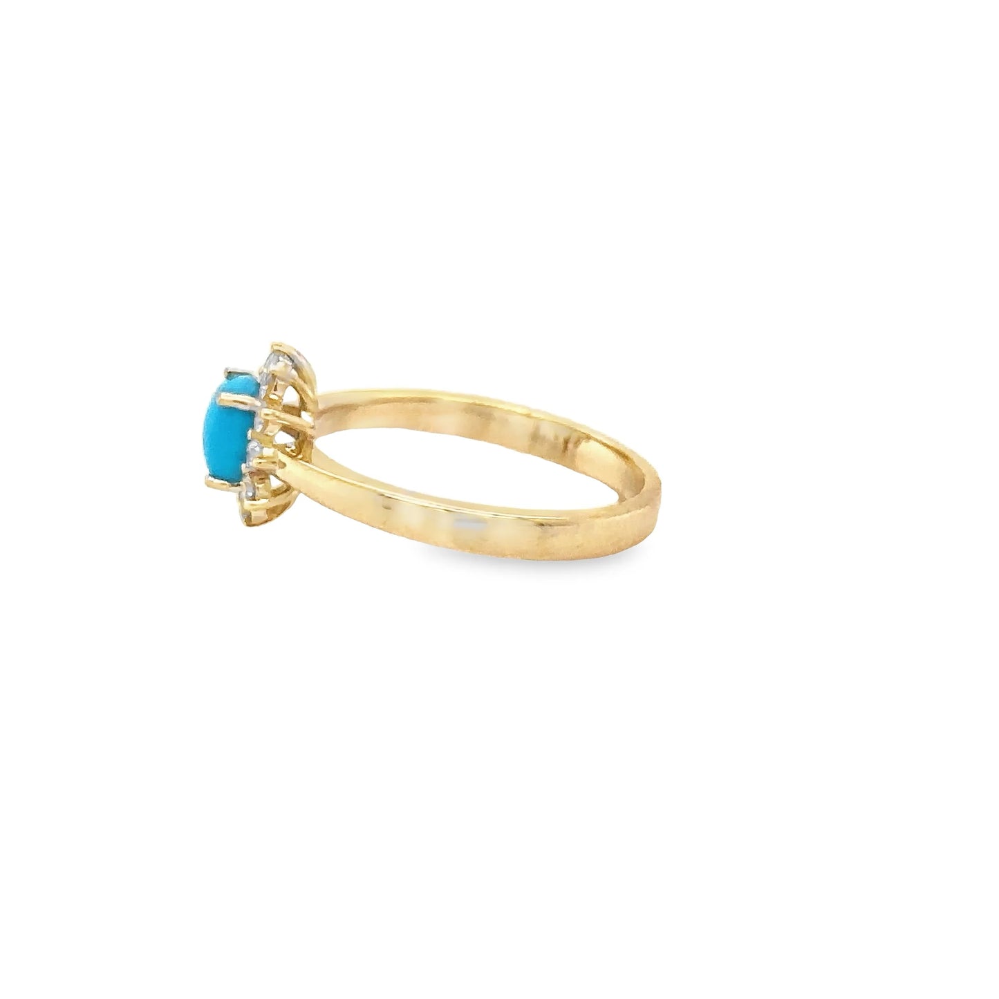 14KT YELLOW GOLD TURQUOISE RING WITH DIAMONDS