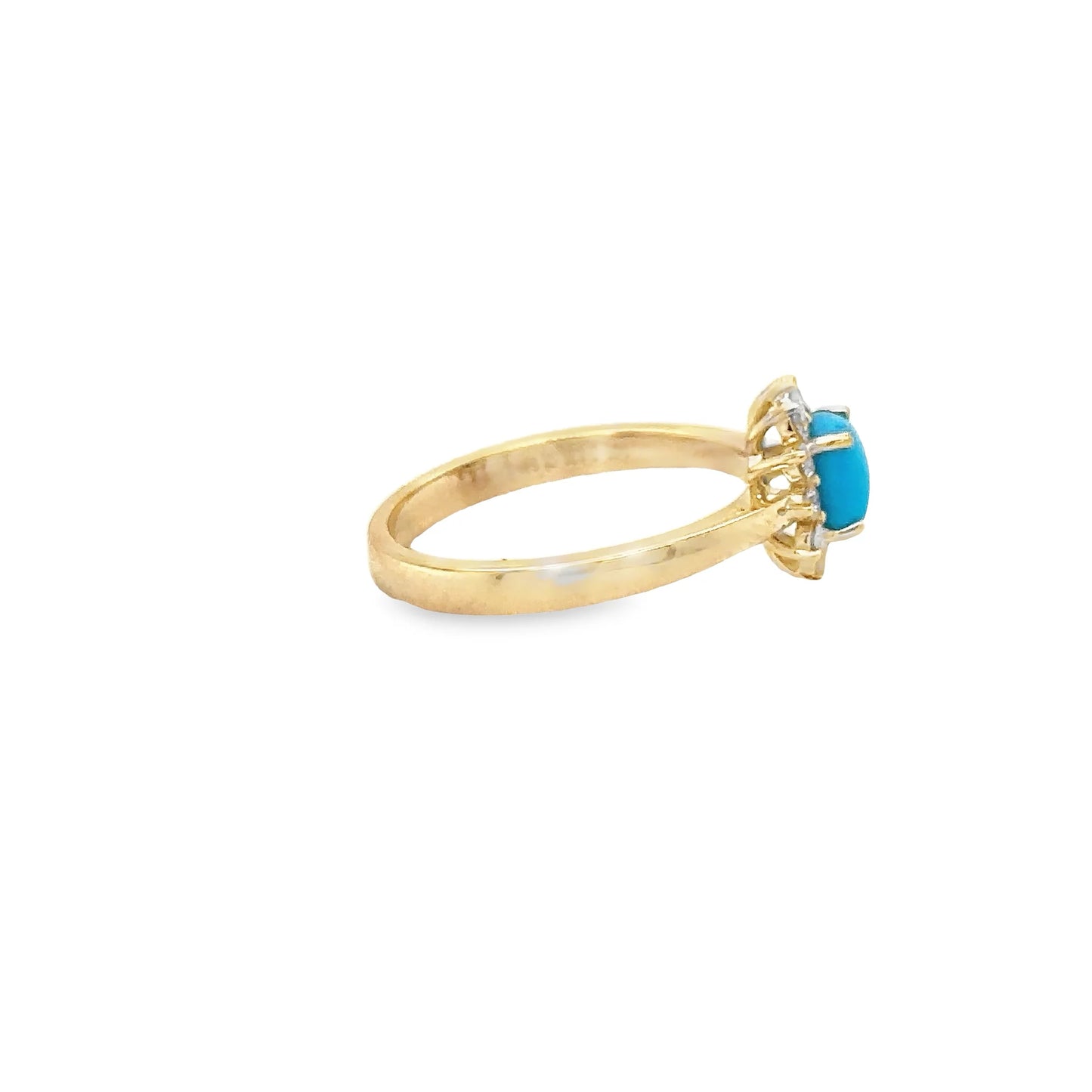 14KT YELLOW GOLD TURQUOISE RING WITH DIAMONDS