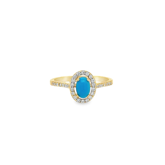 14KT YELLOW GOLD TURQUOISE RING WITH DIAMONDS