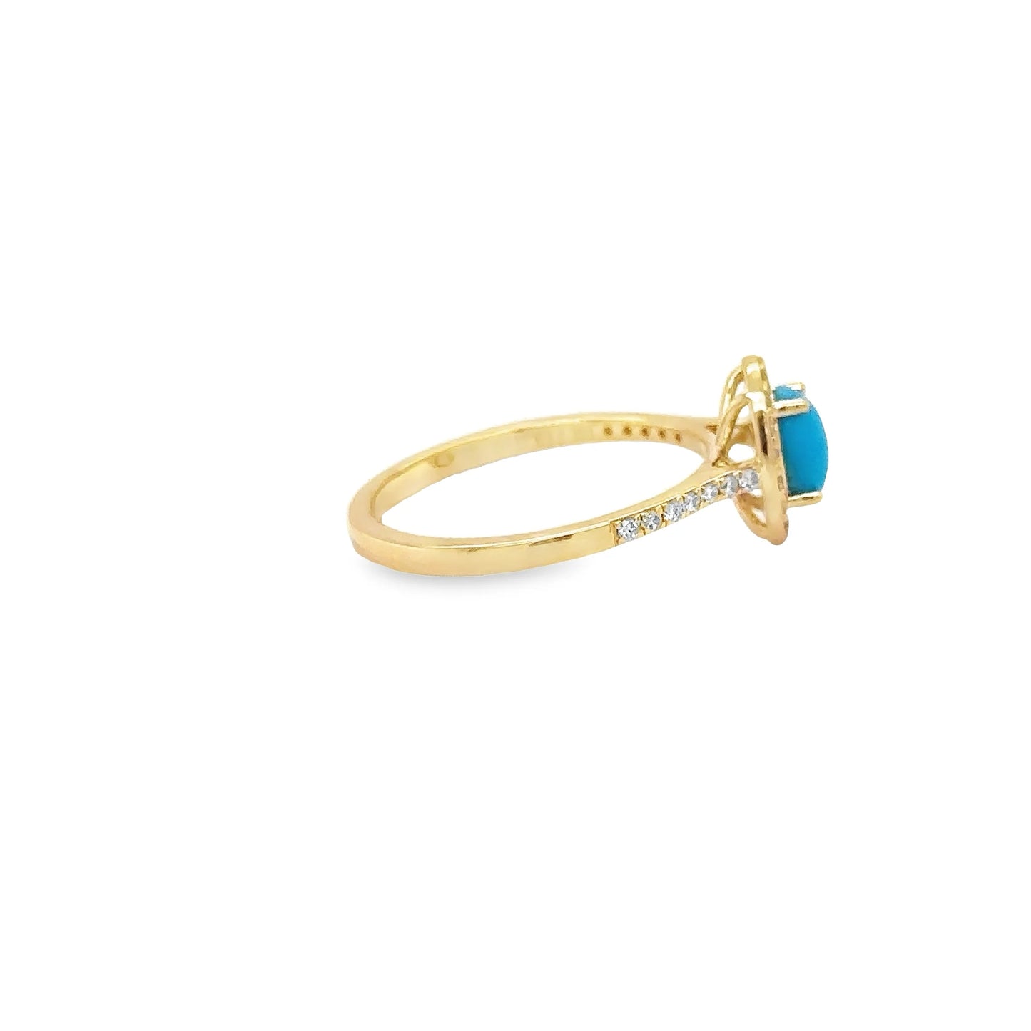 14KT YELLOW GOLD TURQUOISE RING WITH DIAMONDS