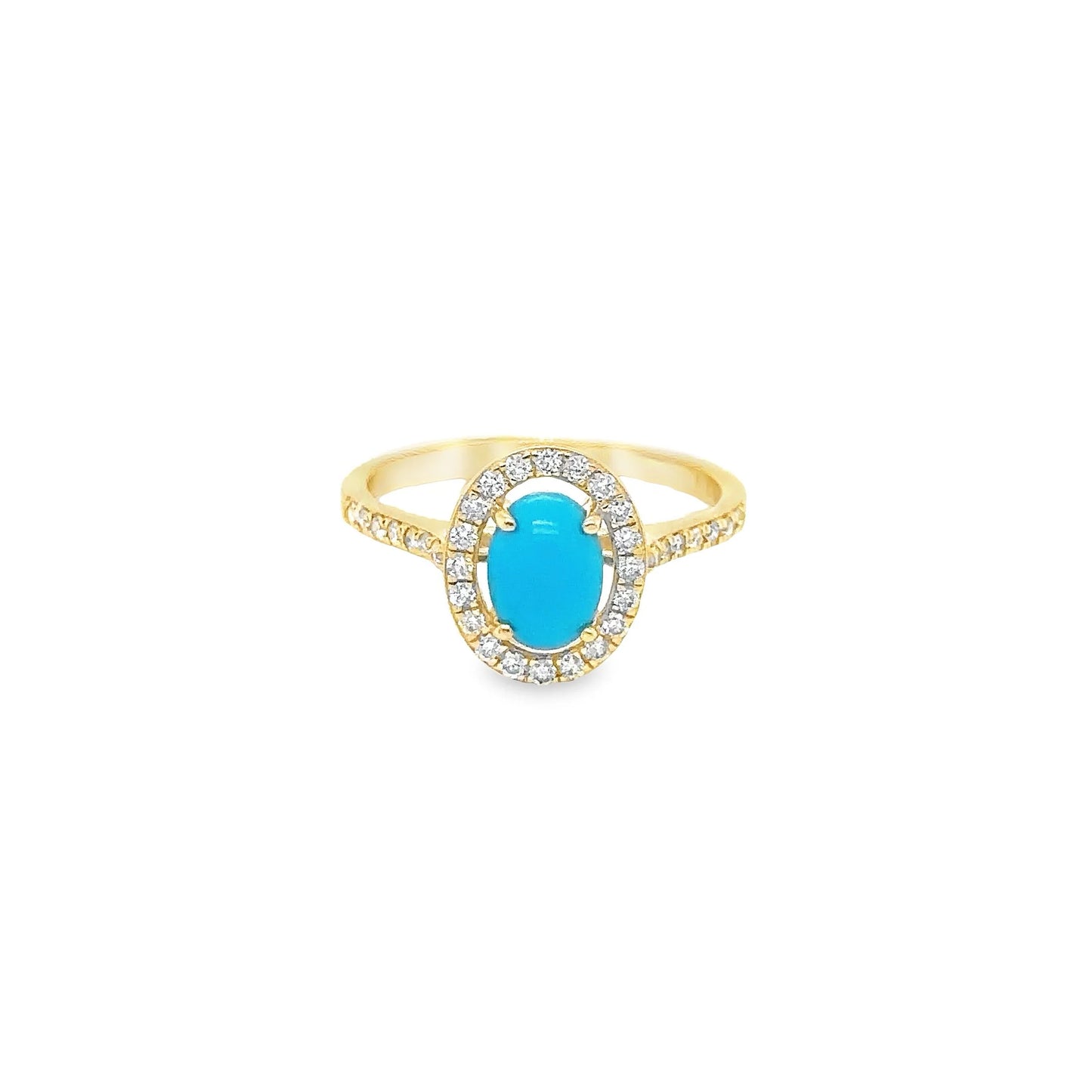 14KT YELLOW GOLD TURQUOISE RING WITH DIAMONDS