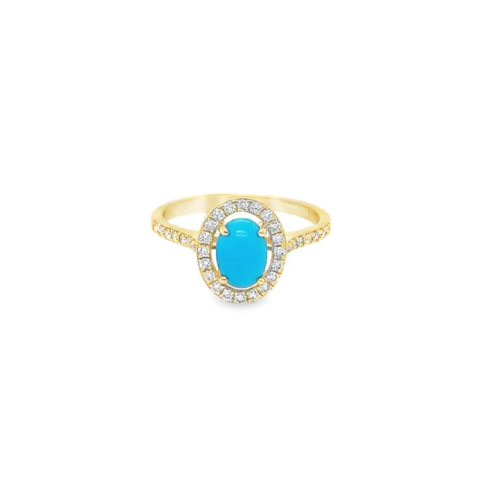 14KT YELLOW GOLD TURQUOISE RING WITH DIAMONDS