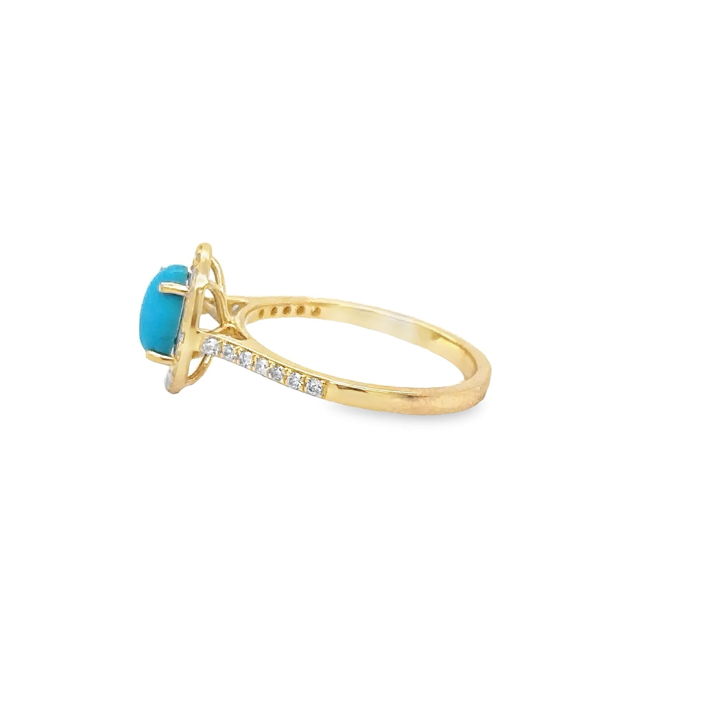 14KT YELLOW GOLD TURQUOISE RING WITH DIAMONDS