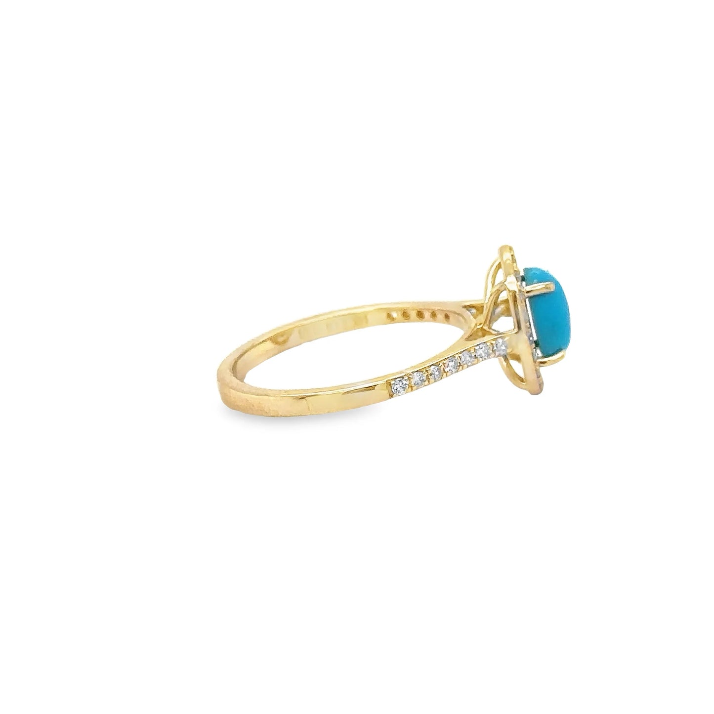 14KT YELLOW GOLD TURQUOISE RING WITH DIAMONDS