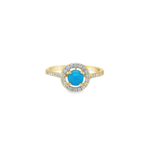 14KT YELLOW GOLD TURQUOISE RING WITH DIAMONDS
