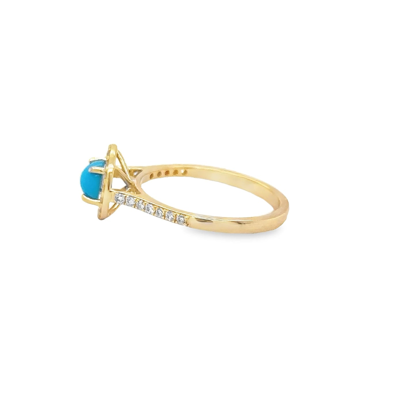 14KT YELLOW GOLD TURQUOISE RING WITH DIAMONDS