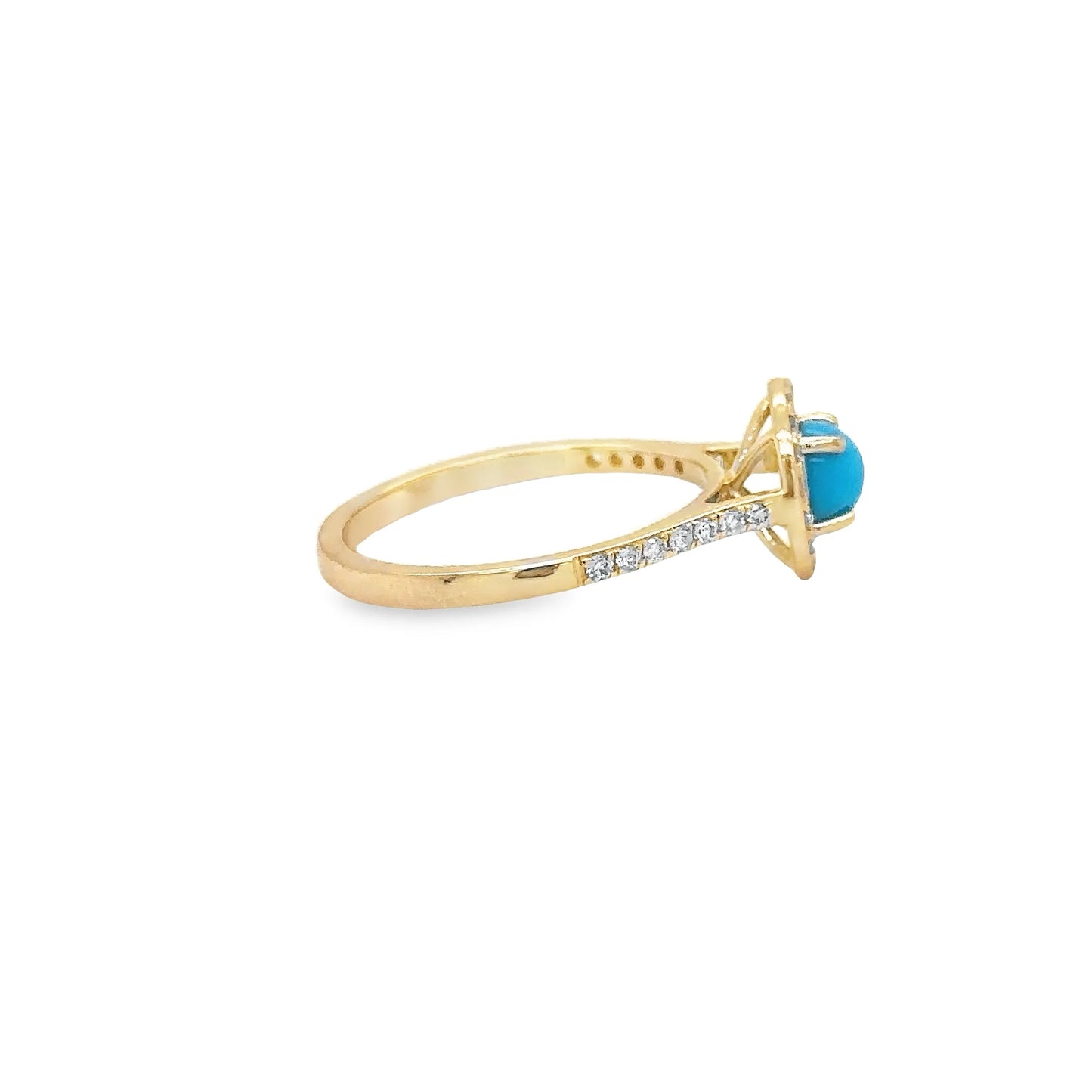 14KT YELLOW GOLD TURQUOISE RING WITH DIAMONDS